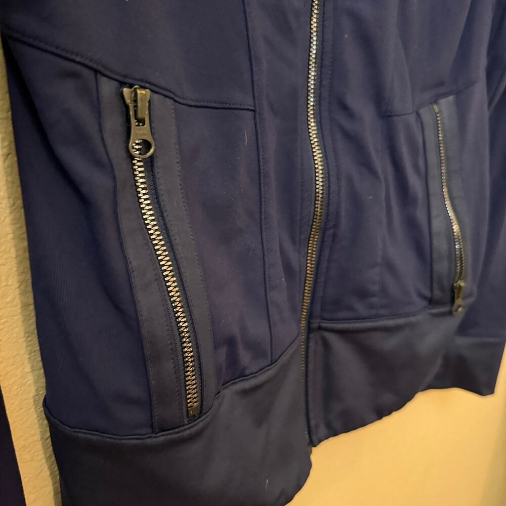 Alo Yoga full zip navy moto track jacket faux leather trim activewear athletic S - Picture 4 of 10